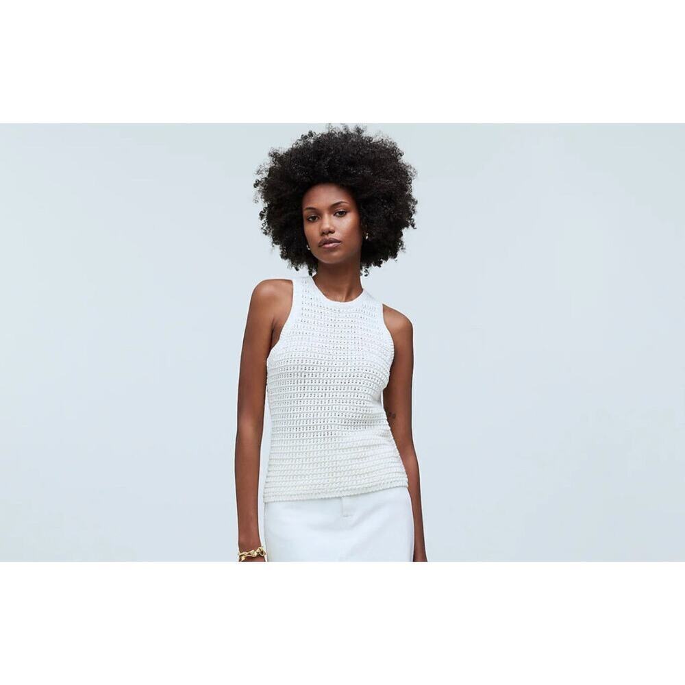 NWT Madewell Crochet-Knit Crewneck Sweater Tank Size XXS In Bright Ivory